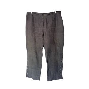 Lauren Vidal Pants Linen Gray Lagenlook Coastal Grandma Relaxed‎ Cropped